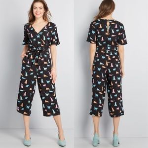 ModCloth Never Enough Cats Crop Wide Leg Jumpsuit